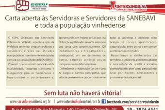 Carta aberta às Servidoras e Servidores da SANEBAVI e a toda população vinhedense